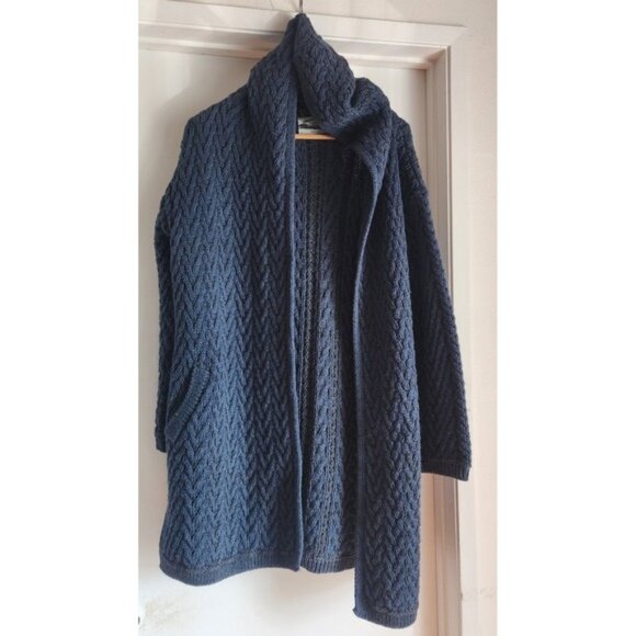 Aran Crafts Ireland Merino Wool Cable Knit Cardigan Sweater Blue Sz L - Picture 1 of 5